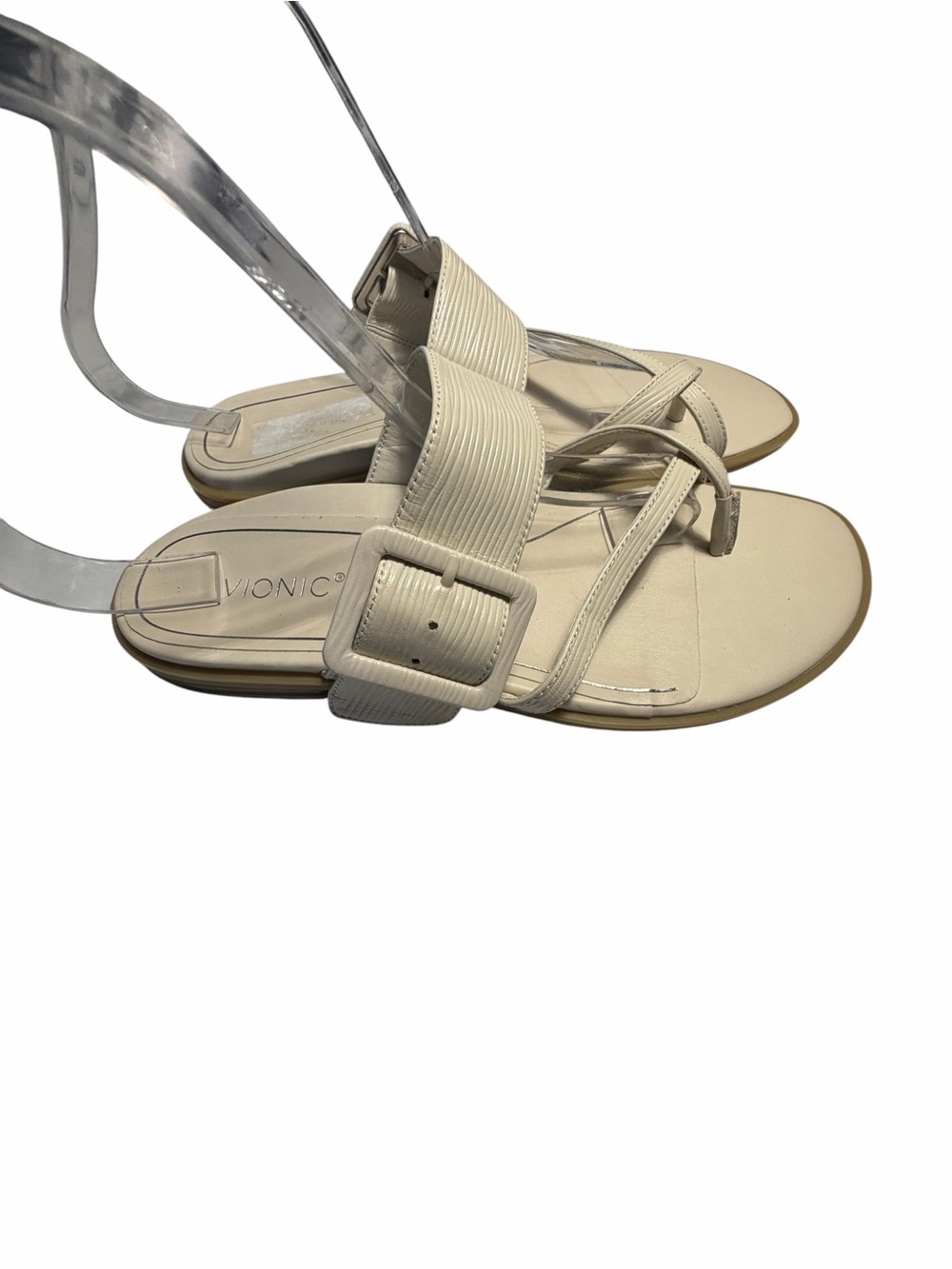 VIONIC Julep Cream Leather Strap Sandals Casual Toe Loop Style Sz 8 - Picture 6 of 12